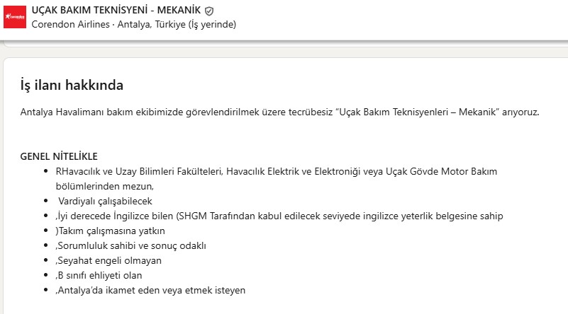 Corendon Airlines Antalya'da Personel Alacak 2